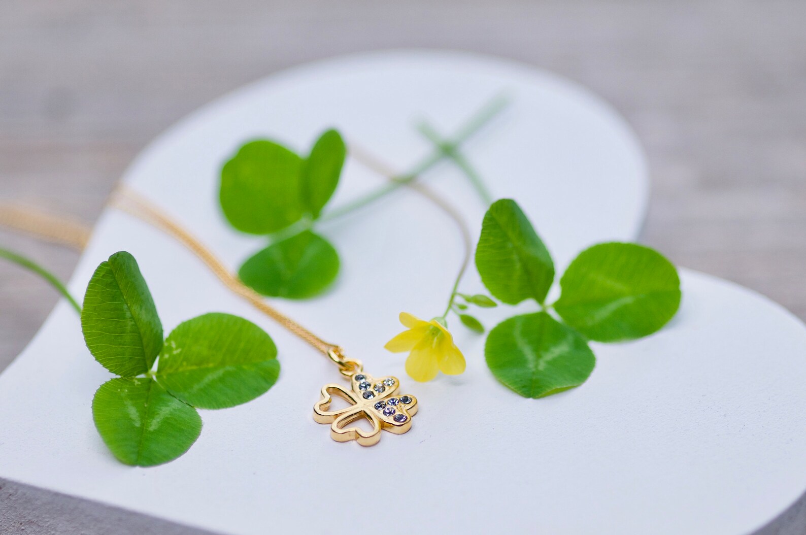 Lucky Clover Charm Necklace 24k With Tiny Swarovski Crystals, Good ...