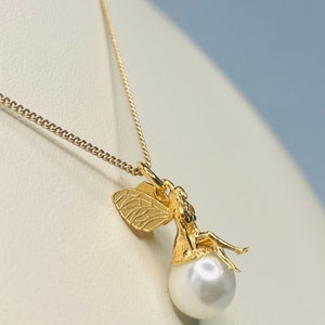 3D Fee Anhänger Halskette mit Muschel Perle, Schmuck für Mädchen, Kinder Schmuck, Märchen Schmuck