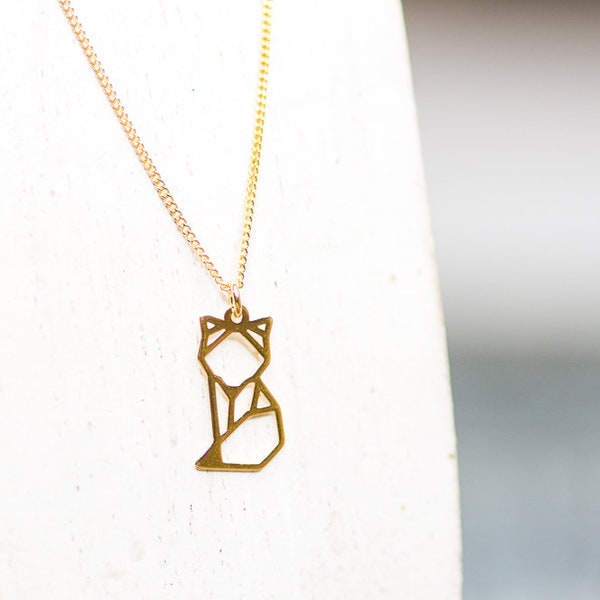 Origami Fox Collier 24k Or Géométrique Bijoux Animal Charm Collier Minimaliste Fox Collier Meilleur Ami Anniversaire Cadeau Bijoux pour Fille