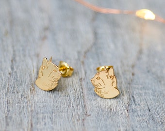 Cat Earrings for Girls, 24k Golden Kitty Studs, Animal Earrings for Kids, Cat Head Stud Earrings, Gift for Daughter, Cute Girls Jewelry