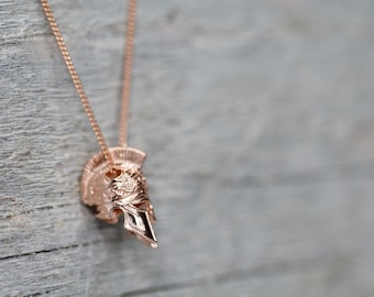 Spartan Helmet Necklace 18k Rose Gold Silver, Gladiator Warrior Necklace, 300 Leonidas Sparta Charm Necklace, Greek Spartan Pendant Necklace