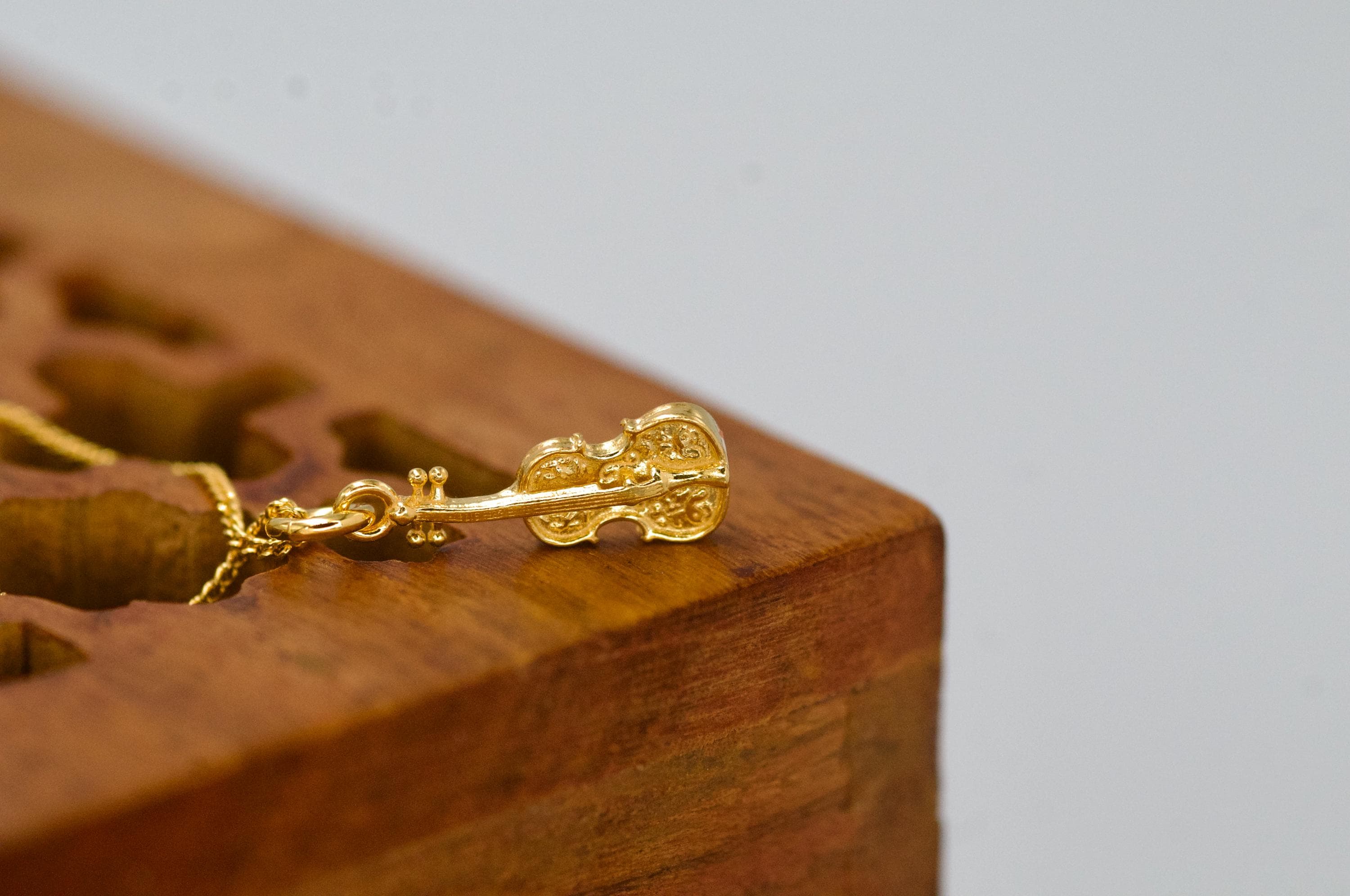 24K Gold Sterling Silver Violin Charm Necklace – Miniature Violin Pendant, Music Lover Gift, Miniature Instrument Jewelry