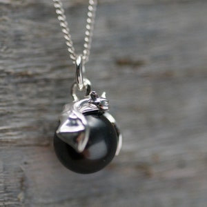 Halloween Charm Necklace, Silver Bat Necklace with Black Swarovski Pearl, Steampunk Halloween Jewellery, Bat Charm Necklace, Bat Jewellery