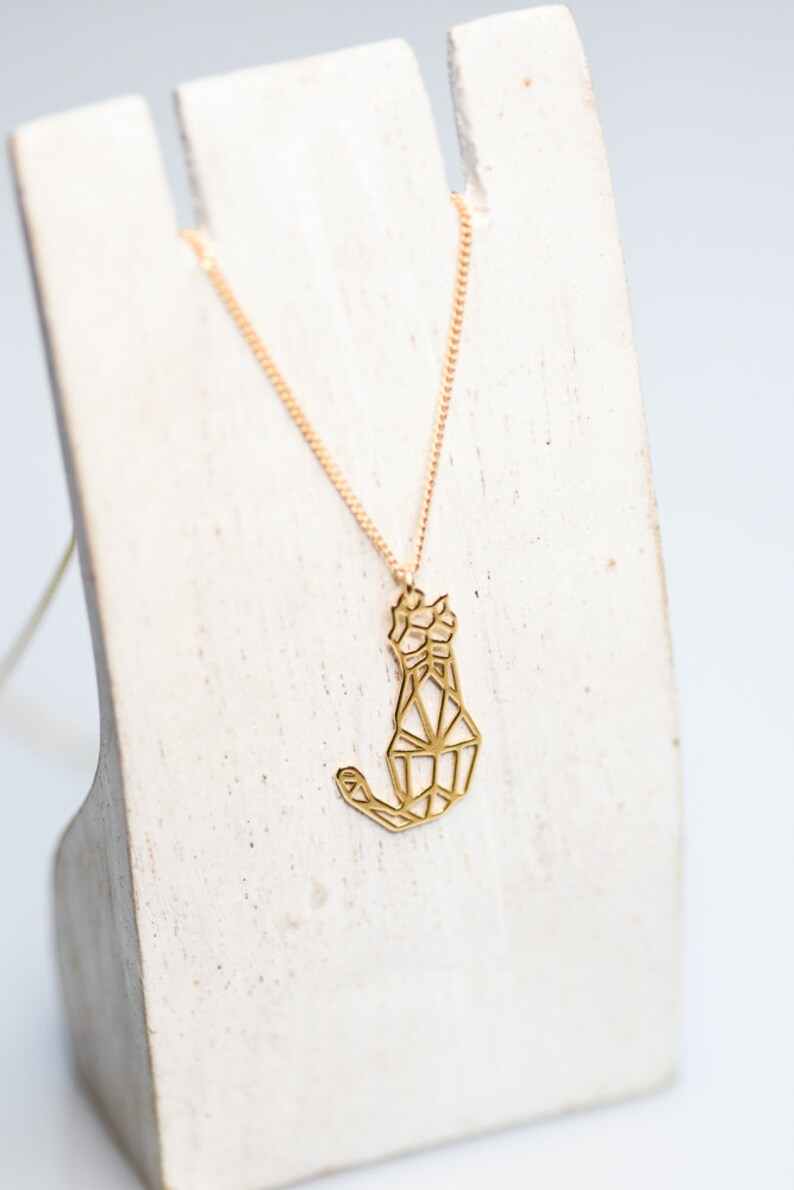 Cat Charm Necklace Origami 24k Gold Geometric Jewelry Animal Charm Necklace Modern Cat Necklace Best Friend Birthday Gift Jewelry for Girl image 2