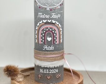 Baptism Candle Baptism Candle Girl / Boy Vintage Rustic Rustic Rainbow Boho 200 x 70 mm Color: light gray