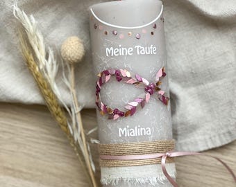 Baptism Candle Christening Candle Girl / Boy Vintage Rustic Boho Faith Love Hope Beige 190 x 68 mm Fish