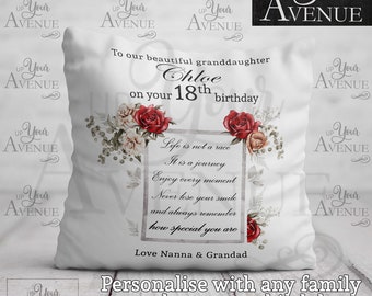 18th BIRTHDAY CUSHION Granddaughter Girls 18th Birthday Gift Her Inspirational Poem Pillow Special Keepsake Niece Daughter Age 18 Years Old