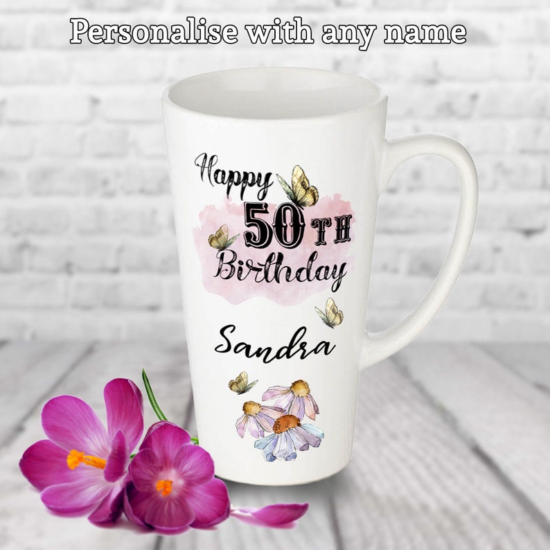Personalised 50th birthday cup,mug//coaster mum friend sister auntie nanny gift