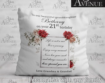 21st BIRTHDAY GIFT Granddaughter Daughter Niece Girl 21 Years Personalised Special Birthday Cushion Inspirational Poem Pillow Unique Present