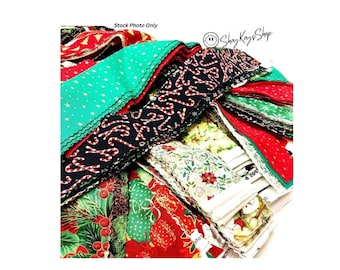 3 inch Christmas Fabric Scrap Strips, 100% Cotton 1 Pound Plus Random Mix 3 to 3.50 inches X 42 to 44 inches WOF, Various Manufacturerss