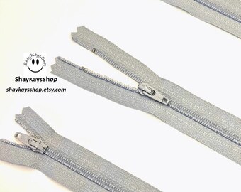 Regular Pull 14 Inch All Purpose Zippers, #3 Nylon Coil Closed Bottom, Gray Zippers, Sold Separately, Destash Zippers, Shop My Sewing Stash