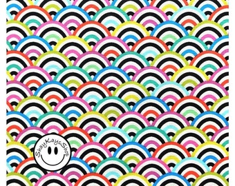 Rainbow Multi Color Novelty Fabric, Black & White with a Touch of Bright for Studio E Fabrics, Sold By the Yard, 100% Cotton Quilt Fabric