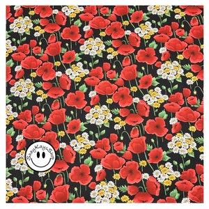 Precut 1/2 Half Yard Michael Miller Blooms of Beauty Surrender CX8668 Black, Floral Flowers Daisies & Poppies, 100% Cotton Quilt Fabric