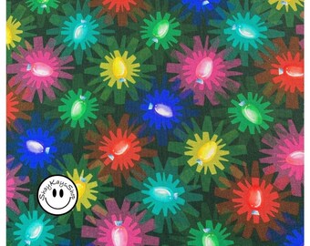 Precut 1/2 Half Yard Christmas Fabric, Colorful Shining Lights Green Blue Teal Pink Yellow, Robert Kaufman Afterglow Wishwell, 100% Cotton