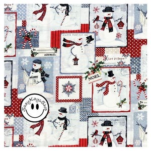 Christmas Holiday Snowman Winter Snow Scenes Hobby Lobby, 100% Cotton Quilt Fabric By the Yard