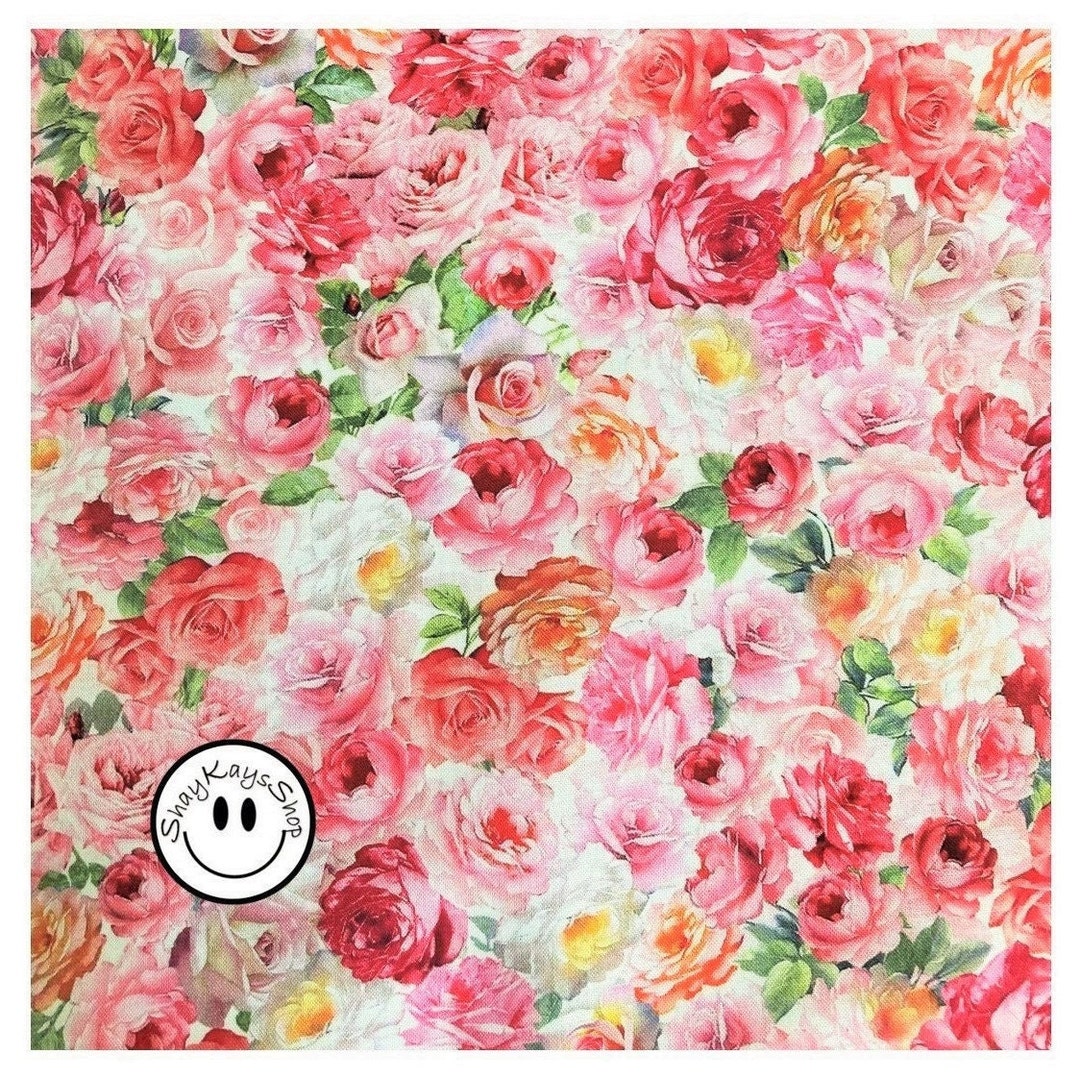 Floral Timeless Treasures Packed Roses CD1721 Pink, 100% Cotton Digital ...