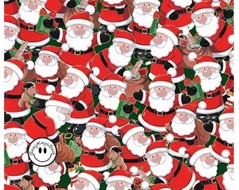 Christmas Theme Santa Claus Fabric, Makower UK Andover Santa's Christmas Crowd Multi TP-25871-1, By the Yard, 100% Cotton Quilt Fabric