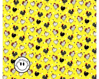 Precut 1/4 Quarter Yard Fun Chicken Fabric, Barnyard Farm Animal Print Polka Dot Chickens & Eggs Fabric, 100% Cotton, Fabric Traditions