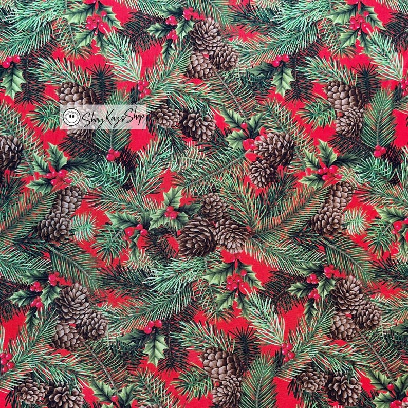 Christmas Holiday Robert Kaufman Flowerhouse Red Pine, 100% Cotton ...