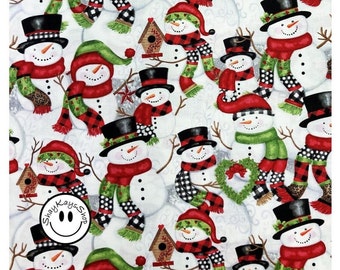 Precut 1/4 Quarter Yard Snowman Christmas Holiday Fabric, Snow Place Like Home Multi Snowmen Studio E Fabrics by Sharla Fults, 100% Cotton