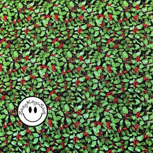 Precut 1/4 Quarter Yard Christmas Holiday Green Holly & Red Berries Foliage Exclusively Hobby Lobby, 100% Cotton Quilt Fabric