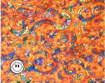 Orange Paisley Swirl Fabric, Quilting Treasures Brilliance Dan Morris 1649-28324-O, By the Yard, 100% Cotton Quilt Fabric, Sew Quilt Crafts