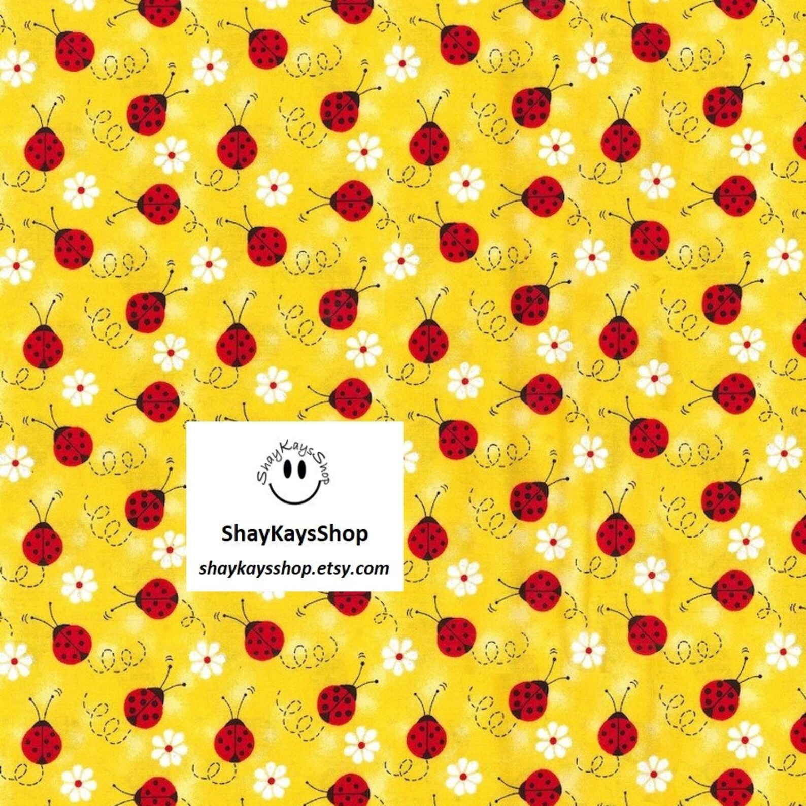 Novelty Ladybug Fabric Bright Yellow Red LadyBugs White Etsy