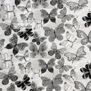 Novelty Keepsake Calico Gray Butterflies, Various Sizes & Shades, 100% Cotton, 1 Yard Fabric Cuts Sold Separately; Not Continuous Yardage