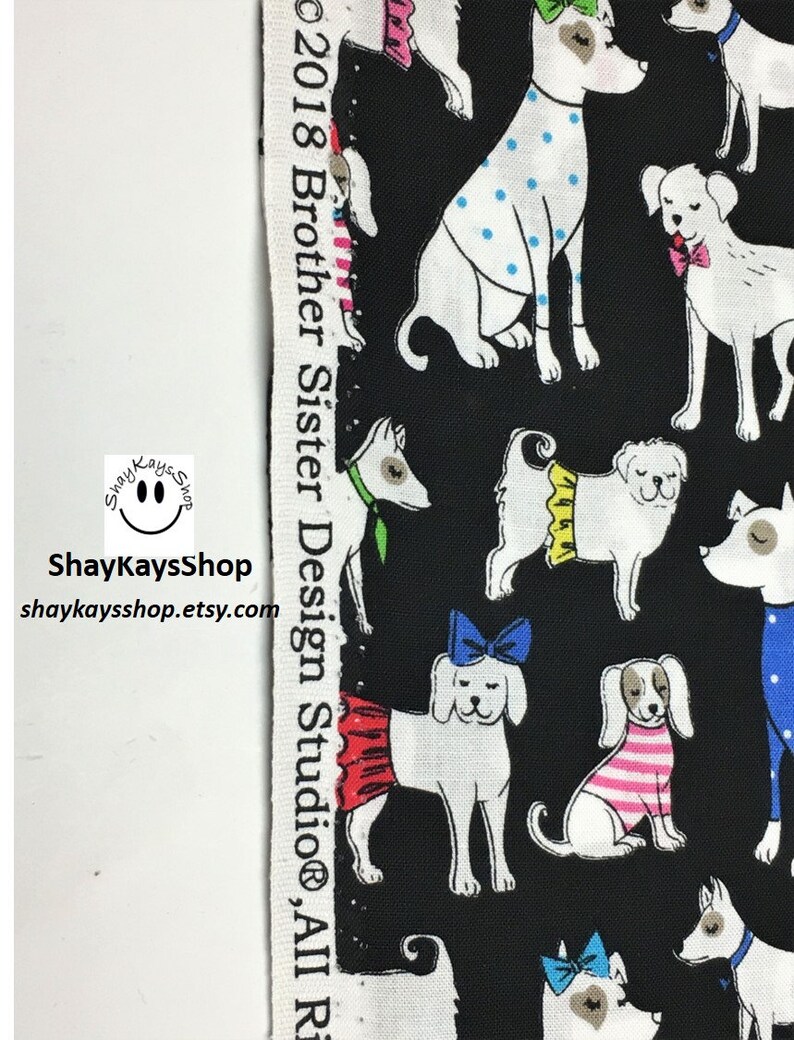 Dog Novelty Fabric Brother Sister Design Studio Black White | Etsy
