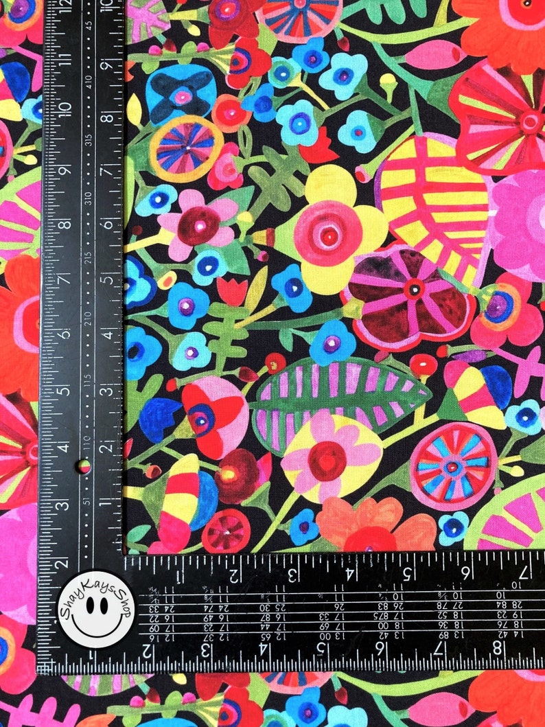 Precut 1/4 Quarter Yard Floral Fabric, Bold and Colorful Michael Miller, Rainbows & Sunshine Black, 100% Cotton Fabric, Sew Quilt Crafts image 5