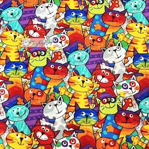 Half Yard & BTY Fabric Cuts, Timeless Treasures Stacked Cats GAIL-C6341, Novelty Colorful Kittens Feline, 100% Cotton, Price Per Half Yard