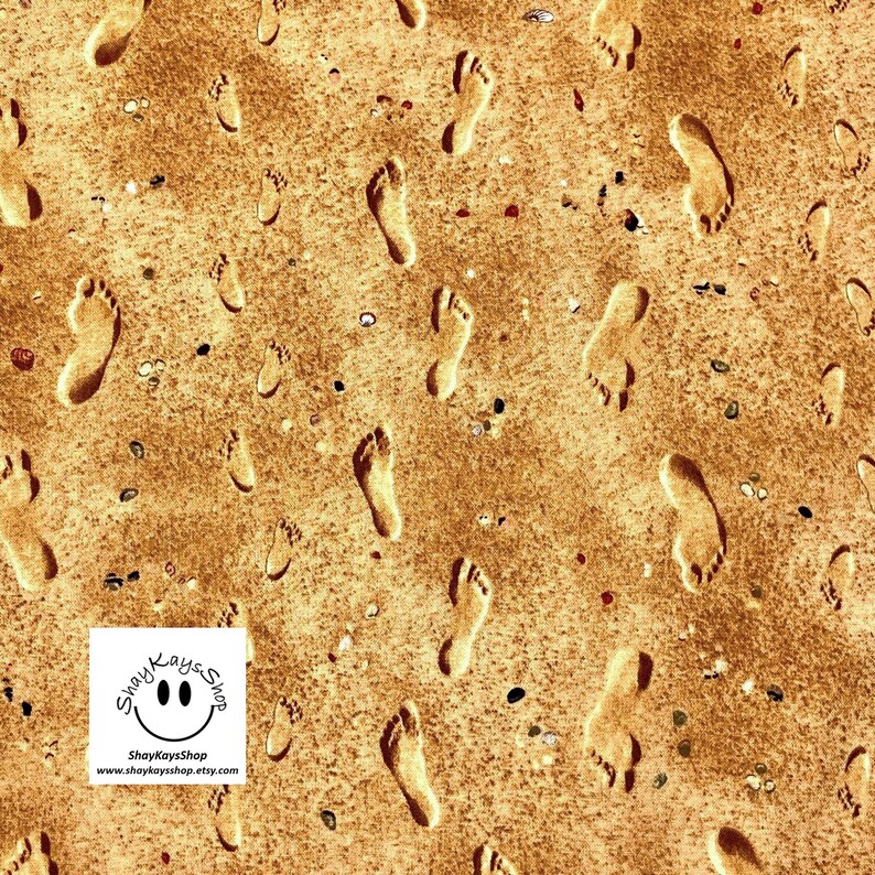 Beach Fabric Footprints in Sand Elizabeths Studio Seashore Etsy