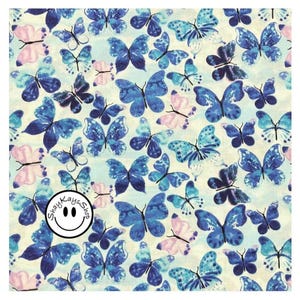 Precut 1/4 Quarter Yard Novelty Keepsake Calico Blue Butterflies, Bugs Insect Animal Print, 100% Cotton Quilt Fabric