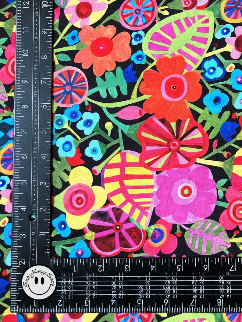 Precut 1/4 Quarter Yard Floral Fabric, Bold and Colorful Michael Miller, Rainbows & Sunshine Black, 100% Cotton Fabric, Sew Quilt Crafts image 8