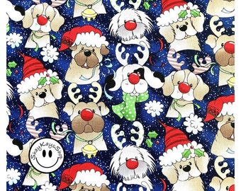 Precut 1/4 Quarter Yard Christmas Dog Fabric, Christmas Theme Holiday Pups Reindeer Dogs, 100% Cotton Fabric Traditions 2022 Laurie Campbell