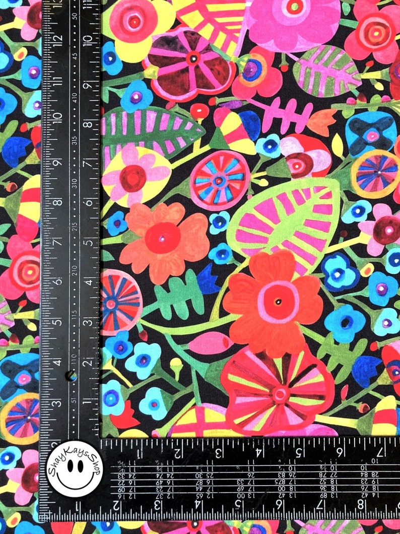 Precut 1/4 Quarter Yard Floral Fabric, Bold and Colorful Michael Miller, Rainbows & Sunshine Black, 100% Cotton Fabric, Sew Quilt Crafts image 6