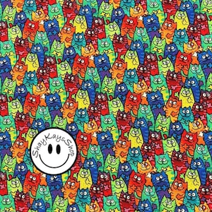 Novelty Hi Fashion Fabrics Rainbow Cats 5852, 100% Cotton, Sold By the Yard