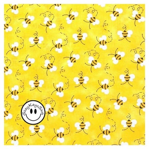 Novelty Bee Fabric, Fabric Traditions Charms by Patty Reed, Yellow Black Bumble Bees Honeybees, By the Yard, 100% Cotton Quilt Fabric