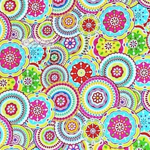 Half Yard & BTY Fabric Cuts, Brother Sister Design Studio Bodilla Packed Medallion Concentric Circles, 100% Cotton, Price Per Half Yard