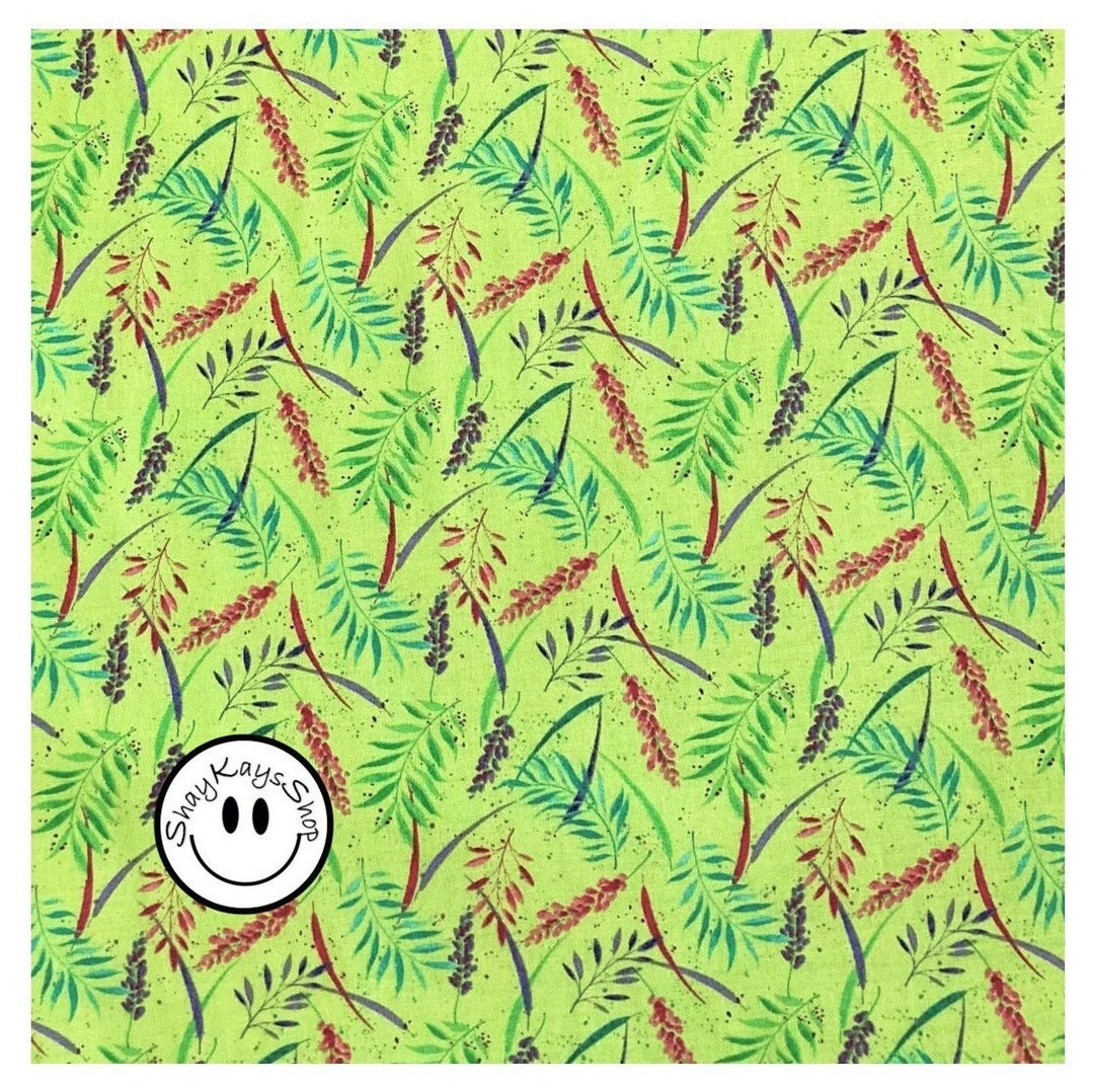 Lime Green Flower Fabric Tossed Anisa Satin Moon Designs for Etsy