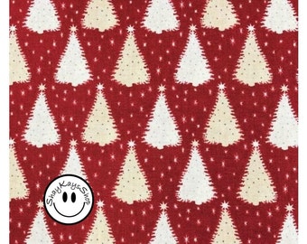 Precut 1/4 Quarter Yard Christmas Fabric, Holiday in the Woods Wilmington Prints, Crimson Red with Cream Beige Ecru Trees, 100% Cotton