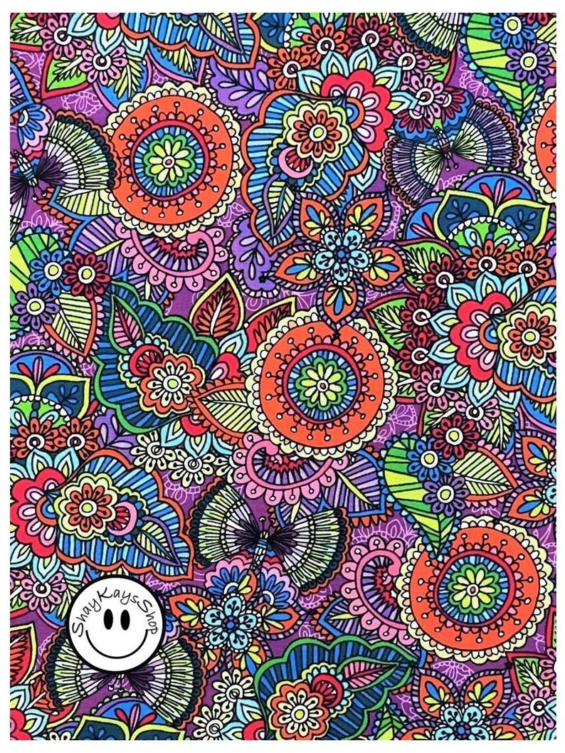 Colorful Purple Floral Flower Fabric, Shades Purple Red Blue, Brother Sister Design Studio, By the Yard, 100% Cotton, Sew Craft Quilting image 4