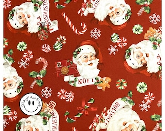 Christmas Theme Santa Claus Fabric, Peppermint Candy Northcott Fabrics Michel Design Works DP24624-24 Red, By the Yard, 100% Cotton Digital