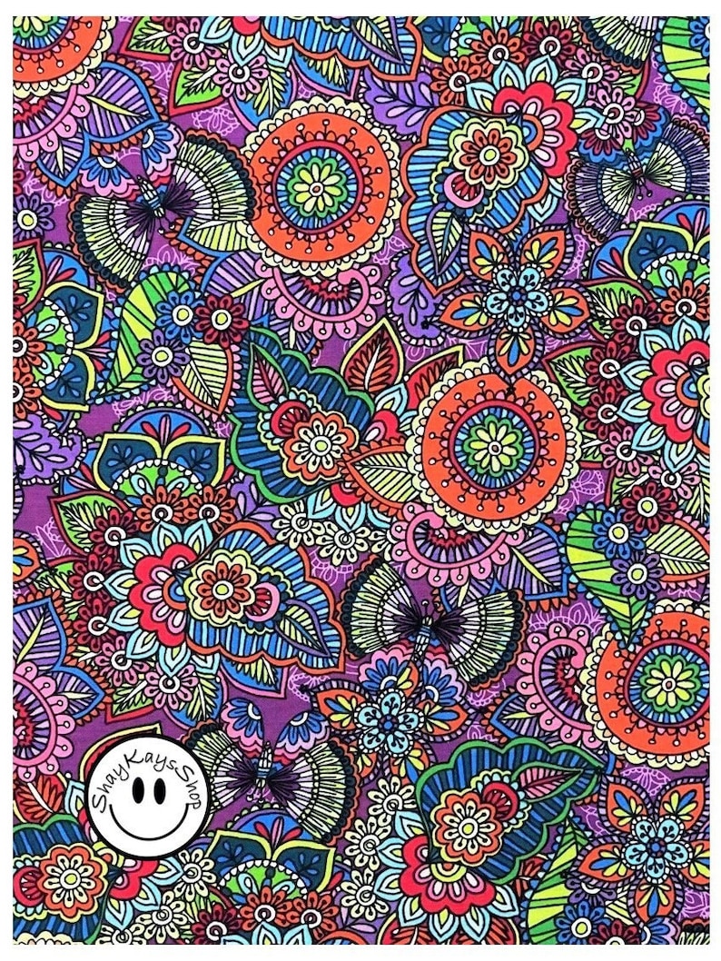 Colorful Purple Floral Flower Fabric, Shades Purple Red Blue, Brother Sister Design Studio, By the Yard, 100% Cotton, Sew Craft Quilting image 3