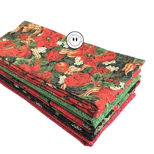Precut Christmas Holiday Set of 6 Half Yard Fabric Bundle, Different Prints, 100% Cotton, Various Manufacturers