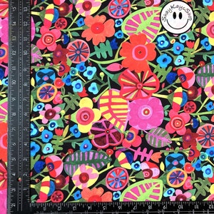 Precut 1/4 Quarter Yard Floral Fabric, Bold and Colorful Michael Miller, Rainbows & Sunshine Black, 100% Cotton Fabric, Sew Quilt Crafts image 4