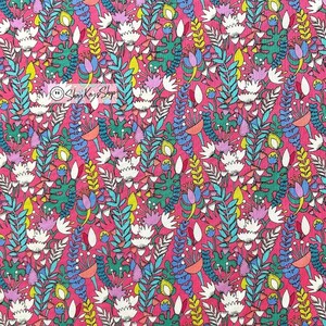 Precut 1/2 Half Yard Windham Fantasy Florabundant Raspberry 51289-5, Whimsical Pink Colorful Floral Flowers, 100% Cotton Quilt Fabric