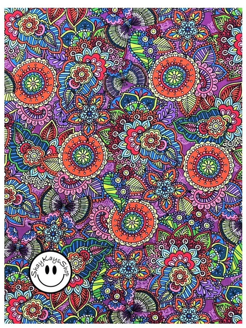Colorful Purple Floral Flower Fabric, Shades Purple Red Blue, Brother Sister Design Studio, By the Yard, 100% Cotton, Sew Craft Quilting image 2