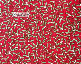 Christmas Holiday Andover Makower UK Yuletide Mistletoe Red , 100% Cotton Quilt Fabric, Priced/Sold By Half Yard Increments