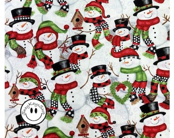 Precut 1/2 Half Yard Snowman Christmas Holiday Fabric, Snow Place Like Home Multi Snowmen Studio E Fabrics by Sharla Fults, 100% Cotton